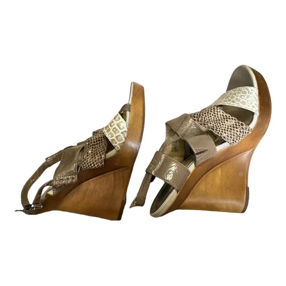 Michael Kors genuine leather strappy wedge size 7 snakeskin crocodile pa…